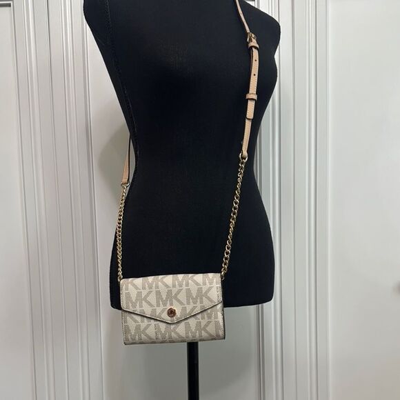 Michael Kors Tan and Cream Clutch Crossbody Bag with Chain Strap - Picture 1 of 8